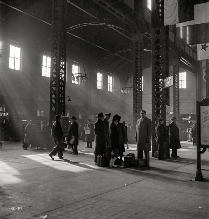 January 1943. "Chicago, Illinois. Waiting for trains in the concourse of the Union Station."