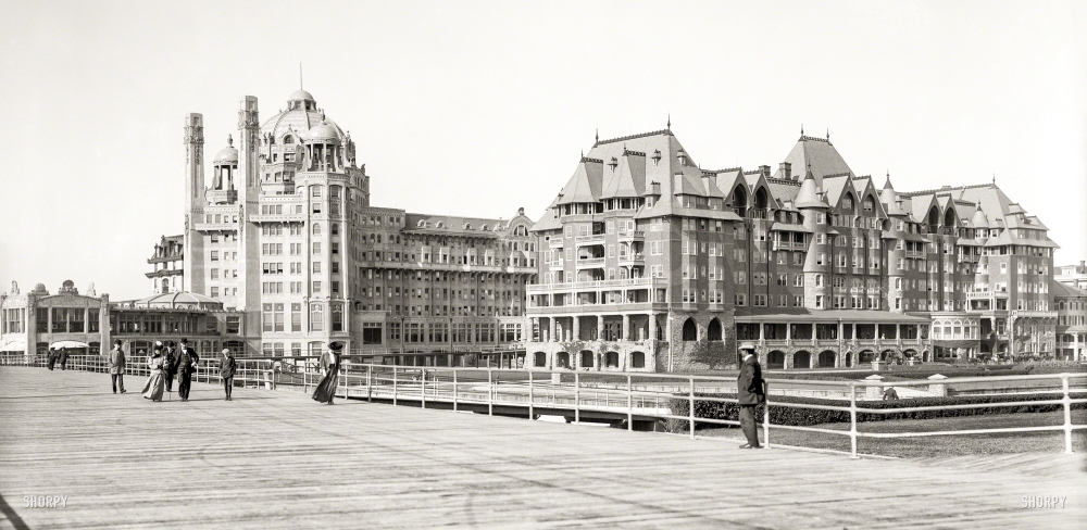 Photo showing: By the Sea -- The Jersey Shore circa 1908. Marlborough-Blenheim hotel and Boardwalk, Atlantic City.