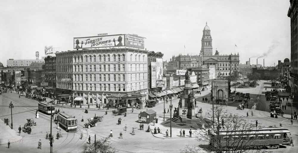 Photo showing: Turkish Trophies -- Detroit circa 1910. Campus Martius -- Soldiers' and Sailors' Monument, Elks Monument and Wayne County Building.