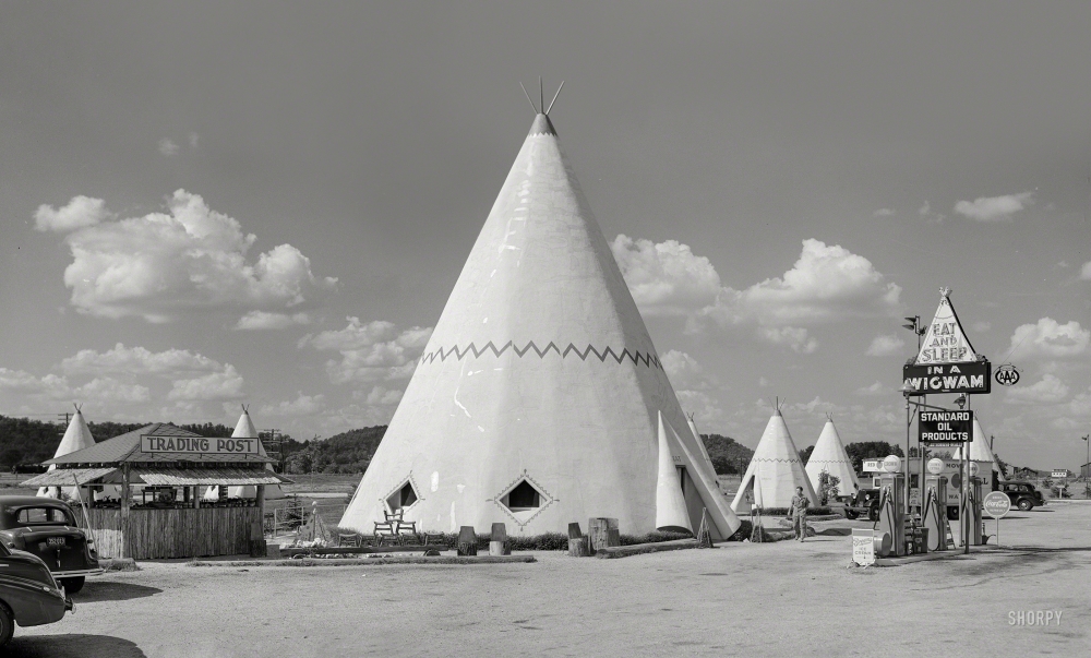 Kentucky Tepee Photo showing: Kentucky Tepee -- July 1940. Cabins imitating the Indian teepee for tourists along highway south of Bardstown, Kentucky.
