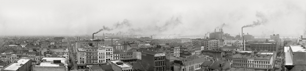 Photo showing: The Big Hazy -- New Orleans circa 1905. Mississippi River from Hennen Building. Panorama made from four 8x10 inch glass negatives.