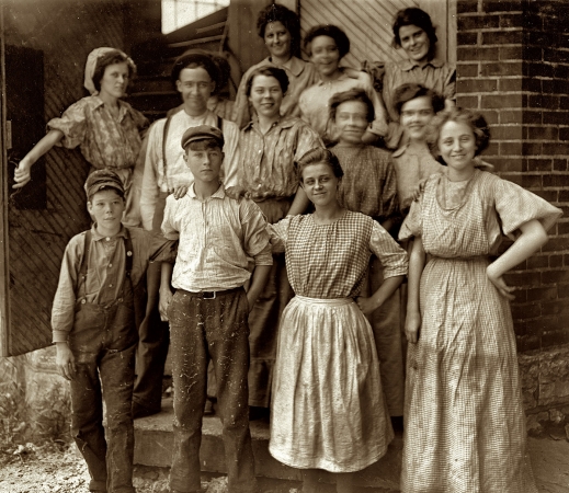 Photo showing: Indy Textile Workers -- August 1908. Young People in an Indianapolis Cotton Mill.