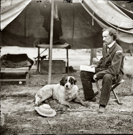 Photo showing: Custer and Dog -- 1862. The Peninsula, Virginia. Lt. George A. Custer with dog.