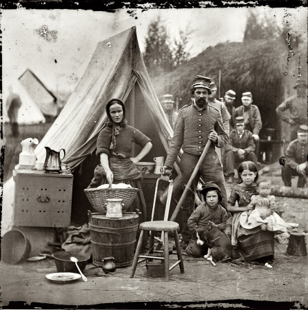 Photo showing: Comforts of Home -- 1861. District of Columbia. Tent life of the 31st Pennsylvania Infantry at Queen's Farm, vicinity of Fort Slocum.
