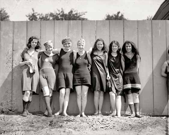 Photo showing: Bathing Beauty Lineup -- Washington, D.C. 1920. At the Potomac bathing beach near the Tidal Basin.