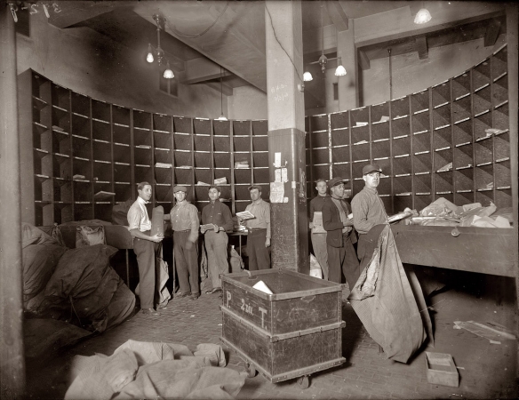 Photo showing: Mail Sorters -- February 3, 1913. Interior: N.Y. Post Office.