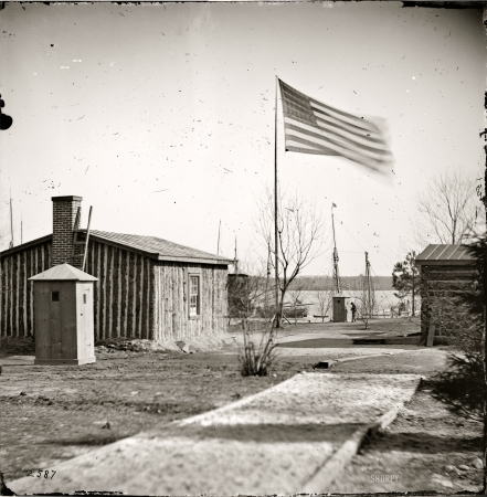 Photo showing: Sentinel: 1865 -- City Point, Virginia, circa 1865. Rear view of General Grant's headquarters.