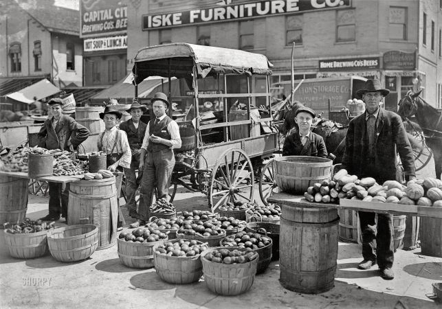 Photo showing: Street Trades -- August 1908. Indianapolis fruit market.