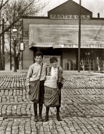 Photo showing: Newsie Pals -- St. Louis, May 1910. Turk, boy on right, had $1.75 he had just won at craps.