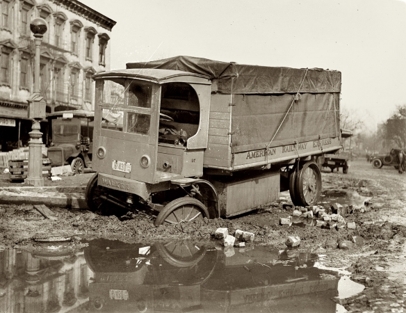 Photo showing: Stuck Truck -- Washington, D.C., 1921. Walker Electric truck.