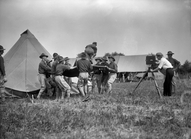 Photo showing: Guys Gone Wild -- 1915. National Guard of D.C. - Field tactics. Nothing like a blanket toss to confuse the enemy.