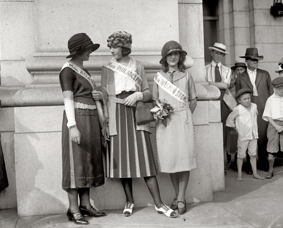 Photo showing: City Misses -- Ethel Charles, Nellie Orr and Margaret Gorman at Union Station in Washington, D.C., 1921.
