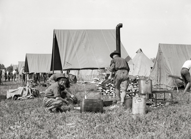 Photo showing: Camp Cook-Out: 1915 -- National Guard of D.C. cooking.