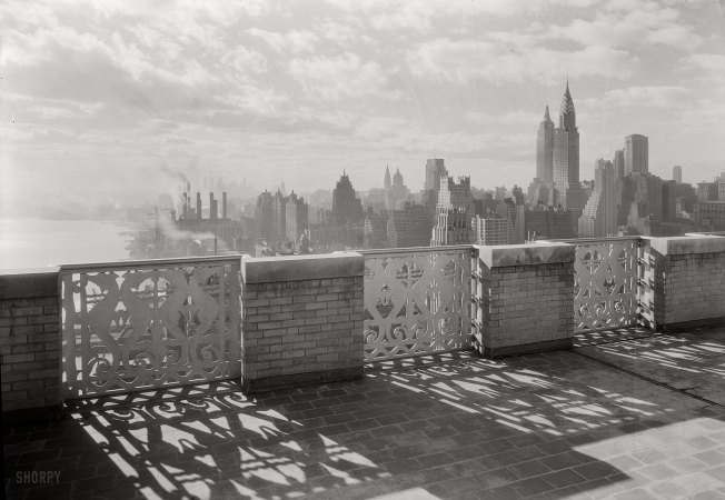 Photo showing: River House -- New York. December 15, 1931. River House, 52nd Street and East River. Parapet, 27th floor, against light.