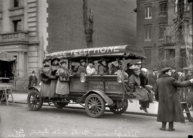 Photo showing: Telephone Girls -- Washington, 1916. Telephone girls ride during car strike. Chesapeake & Potomac Telephone Co.