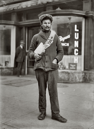Photo showing: Hipster Hobo -- Untitled circa 1910-1917. Standing outside Bryan's Lunch Room at 101 B Street S.E. in Washington.