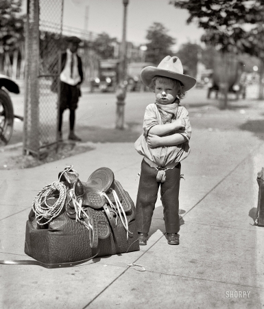 Photo showing: Foghorn Jr. -- 1923. Foghorn Clancy Jr., youngest member of the rodeo to perform in Wild West show during the Shrine convention.