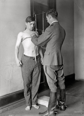 Photo showing: Strapping Youth -- 1917. U.S. Army. Physical examination.