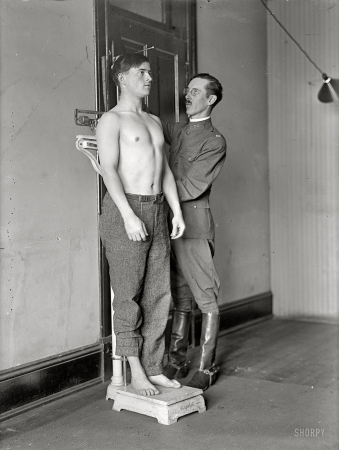 Photo showing: The New Recruit -- U.S. Army physical examination, 1917.