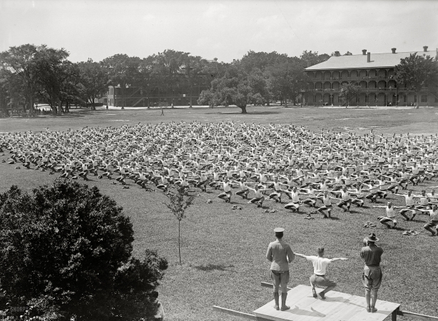 Photo showing: All Together Now -- 1917 or 1918. Military training. 