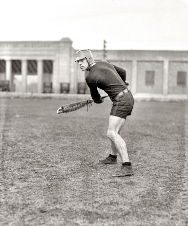 Photo showing: Varsity Stickman -- 1924. Gomer Lewis, University of Maryland lacrosse star. 