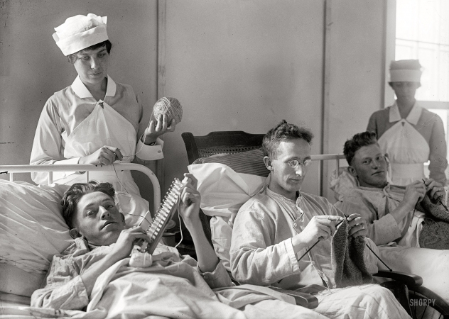 Photo showing: On the Mend -- Washington, D.C., circa 1918. Soldiers at Walter Reed Hospital