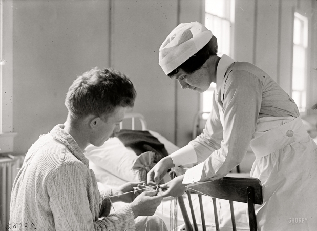 Photo showing: String Theory -- Nurse and patient at Walter Reed Army Hospital circa 1918 in Washington, D.C.