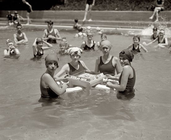 Photo showing: Pool Game -- June 20, 1924. Mah-Jongg at the Wardman Park Hotel pool in Washington, D.C. 