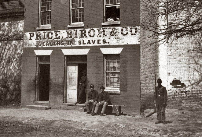 Photo showing: Slave Pen -- Federal guard at Price, Birch & Co. slave pen at Alexandria, Virginia, circa 1865.