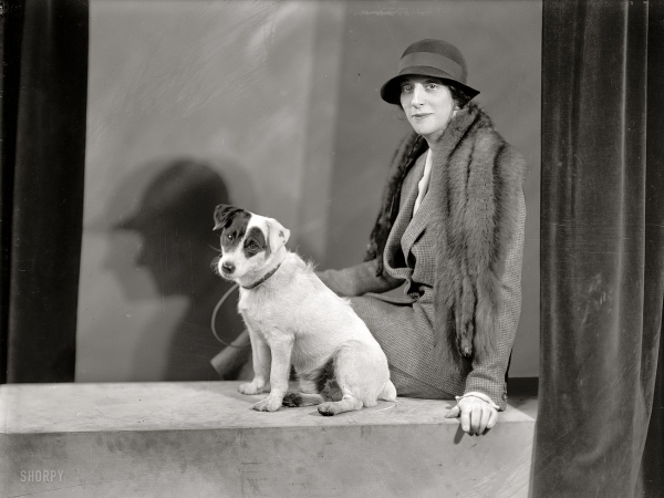 Photo showing: Mrs. Foote -- 1933. Mrs. Walter A. Foote, portrait with dog.
