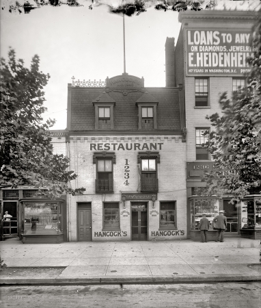 Photo showing: Hancocks Restaurant -- Hancock's, the Old Curiosity Shop, 1234 Pennsylvania Avenue, probably around 1914, the final year of its existence.