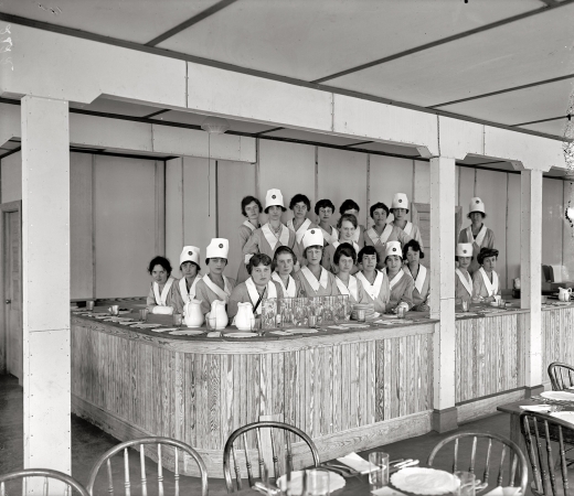 Photo showing: Canteen: 1918 -- Dining room in the new U.S. Food Administration headquarters.