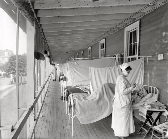 Photo showing: Influenza Pandemic -- Washington, D.C., circa 1919. Walter Reed Hospital flu ward.
