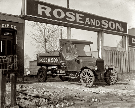 Photo showing: T is for Truck -- Washington, D.C., 1925. Ford Motor Co. Model T delivery truck leaving the Rose & Son coalyard at 1125 Seventh Street S.E.