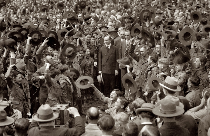 Photo showing: Hats Off for Cal -- May 1, 1926. President Coolidge and Boy Scouts on the South Lawn of the White House.  