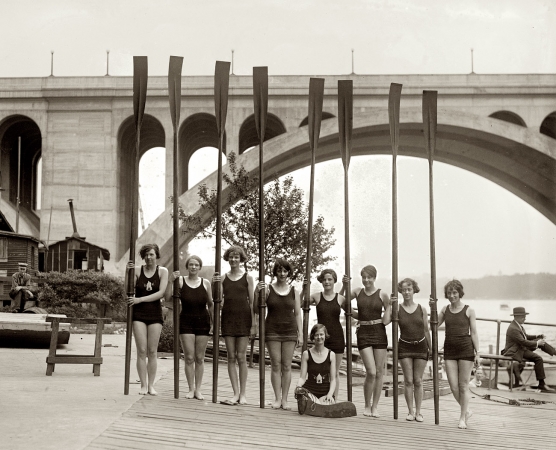 Photo showing: Athletic Rowers -- May 1, 1926. Eight-oar shell crew, Capital Athletic Club, under Key Bridge.