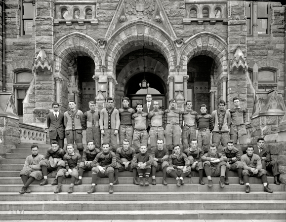 Photo showing: Georgetown Players -- Washington, D.C., circa 1910. Georgetown University football team, Healy Hall.