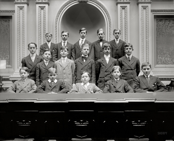 Photo showing: Old Boys Club -- U.S. Senate pages, circa 1910.