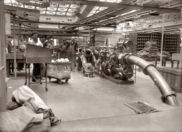 Photo showing: The Mailpipe -- N.Y. Post Office Pneumatic Tube circa 1912.