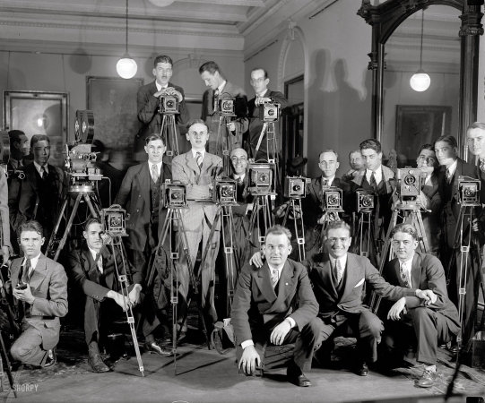 Photo showing: Camera Crew -- Washington, D.C., March 28, 1929. Photographers on the occasion of Henry Stimson's swearing-in as Secretary of State.