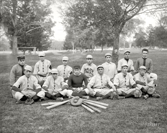 Photo showing: Batmen -- St. Mary's County, Maryland, circa 1920. Charlotte Hall Military Academy baseball.