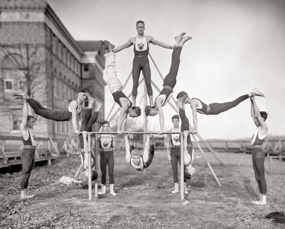 Photo showing: Woodberry Gymnasts -- Circa 1910. Woodberry Forest Gymnasium Team. Prep-school gymnasts from Orange, Virginia.