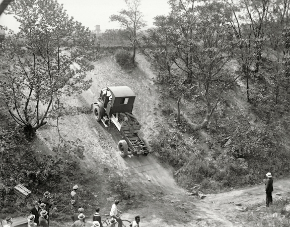 Photo showing: Truck Up -- Washington, D.C., or vicinity circa 1928. Four Wheel Drive hill-climbing demonstration.
