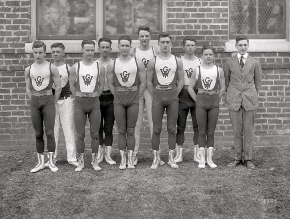 Photo showing: Men in Tights -- Orange, Virginia, circa 1910. Woodberry Forest Gym Team.