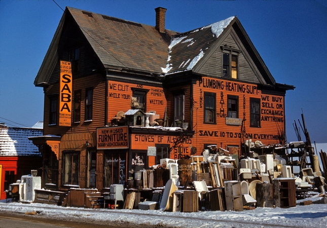 Photo showing: Orange House -- Brockton, Mass., December 1940. Secondhand plumbing store.