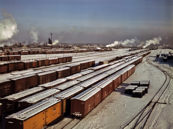 Photo showing: Snowy Chicago Rail -- December 1942. Classification yard at the Chicago & Northwestern Proviso Yard.