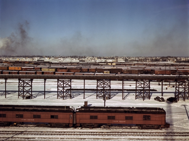 Photo showing: Melrose Park -- Chicago & North Western classification yard, December 1942. Town of Melrose Park is in background.