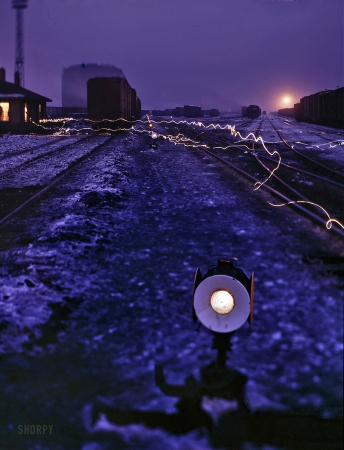 Photo showing: Amethyst Twilight -- Proviso departure yard, Chicago & North Western R.R. at twilight, 1942.