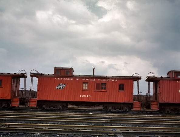Photo showing: Caboose Track -- Chicago, April 1943. Caboose on the caboose track at the Chicago & North Western RR Proviso Yard.