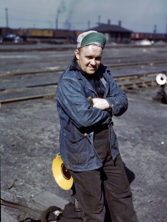 Photo showing: Proviso Switchman: 1943 -- A.S. Gerdee of 3251 Maypole Street, Chicago, a switchman at the Proviso Yard of the Chicago & North Western Railroad.